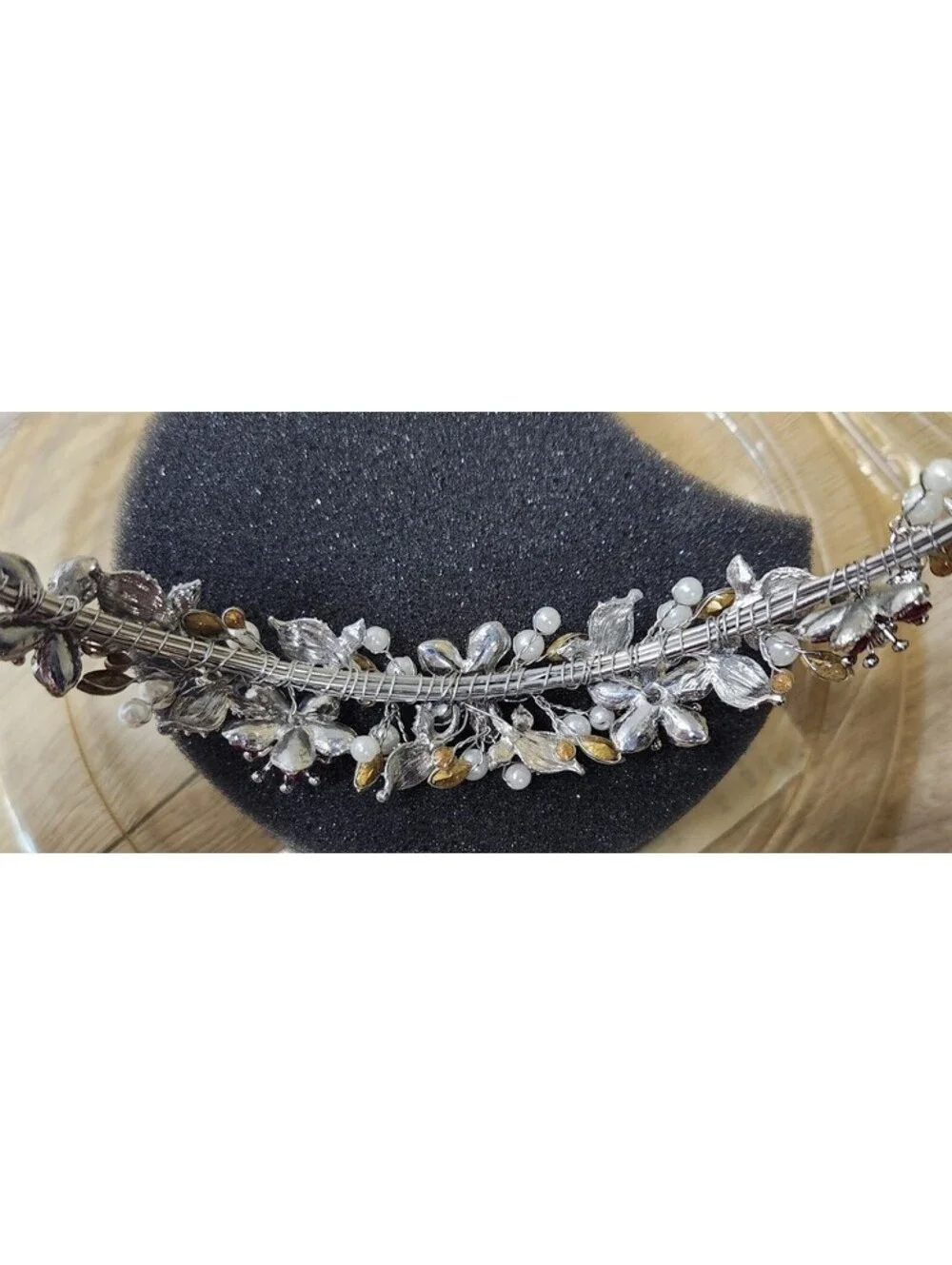 VTG Davids Bridal Wedding Prom Crystal Tiara Rhodium Pearl Apple Stone Flowers
